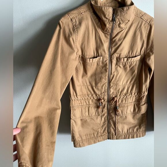 Old Navy Tan Utility Jacket XS Cotton Zip Front Drawstring Waist Safari Style - Picture 3 of 7